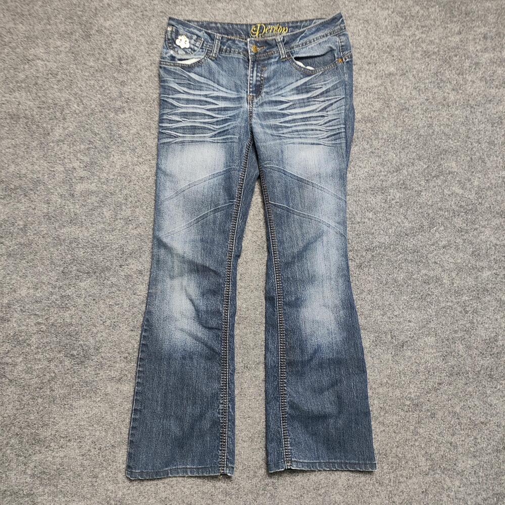 Deréon Jeans Juniors 5/6 Medium Wash Blue Low Rise Slim Bootcut Rhinestone Denim